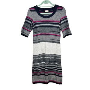 Thomas Pink Cashmere Blend Sweater Dress Short Sleeve Striped Gray Pink Women‎ S